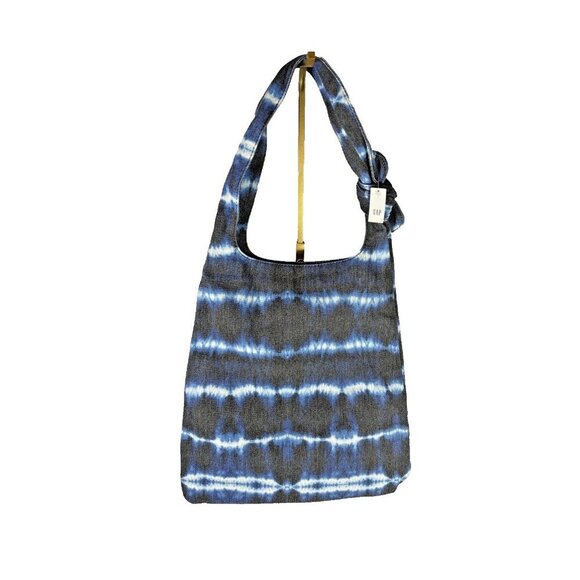 Gap Canvas Medium Blue Tie Dye Tote Shoulder Bag With Bow Accent Casual Boho - Picture 2 of 9